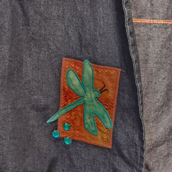 Vintage Alfredo's Wife Denim Vest Women's‎ XL Dragonfly Applique W/Rhinestones - Picture 3 of 7